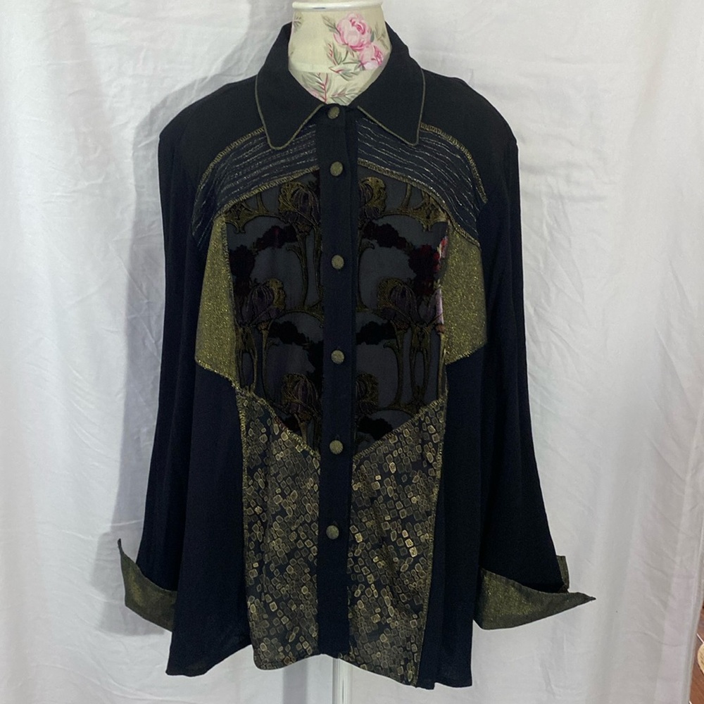 Tommy n loulou Button Up Shirt Padded Shoulders 1X